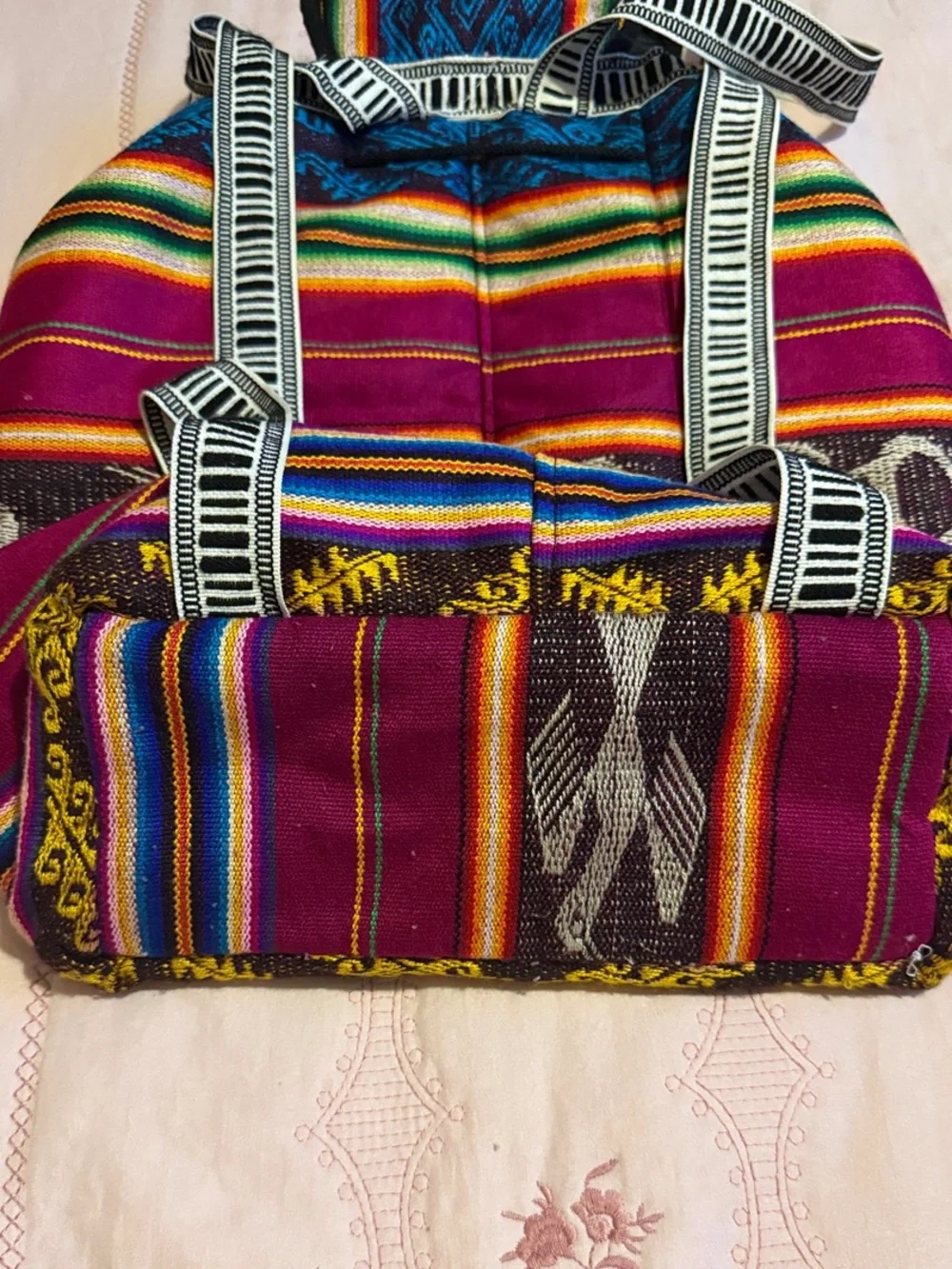 Boho Stripe Drawstring Backpack - Magenta Multicolor